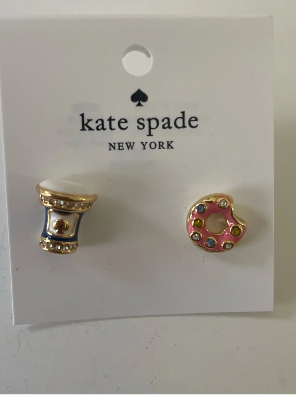 kate spade Gold Pink Donut & Coffee Cup Stud Earrings
